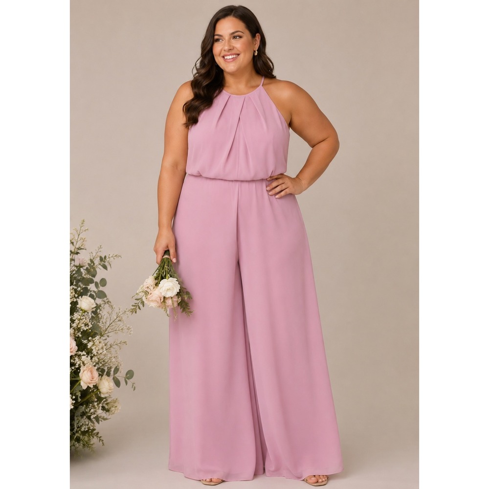 Plus Size Formal Halter Wide Leg Jumpsuit 2 Pc Candy Pink Kenzi Azazie A20/22